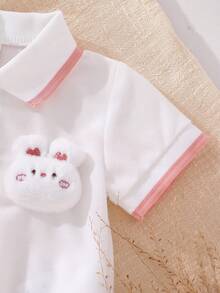 Newborn White Pink Review Cute Sweet Bunny Velvet Flower Short-Sleeved Bodysuit And Long Socks Combination - White - View 7
