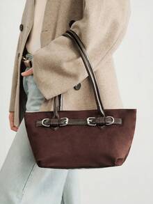 SHECARRY Buckle Detail Casual Shoulder Bag For Women - dark brown - View 1