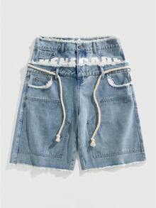 ROMWE MEN Street Life Men's Loose Fit Double-Layer Waistband Denim Shorts - Baby Blue - View 1