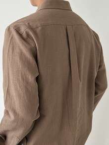 DAZY Men's Casual Everyday Office Commute Simple Solid Color Patchwork Pocket Long Sleeve Shirt, Spring/Autumn - Khaki - View 2