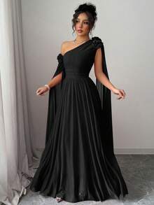 Rafferiza 红色荷叶边褶皱网纱连衣裙，优雅派对礼服，超长袖 - 黑色 - 查看 4