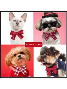 PETSIN 1 Piece Pet Valentine's Day Red Plaid Stripe Bow Tie Collar Pet Bow Tie Necklace Pet Accessory Valentine's Holiday Pet Supplies