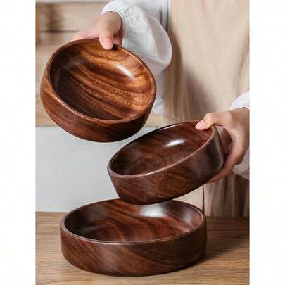 1pc/2pcs Creative Wooden Salad Bowl, Vintage Fruit Bowl, And Storage Bowl, Suitable For Family Kitchen Leisure