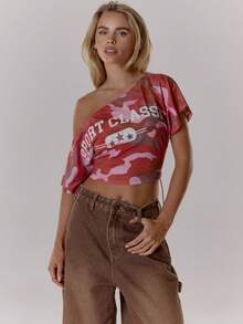 MUSERA Áo thun ôm dáng cổ lệch, họa tiết rằn ri, phong cách đường phố cá tính, thích hợp mặc hàng ngày vào mùa thu, năm 1997, các lễ hội mùa thu, lễ hội hóa trang, mùa xuân, mùa hè, lễ Phục sinh. - Hồng - Xem 3