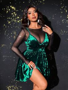 Viva Relle Plus Size Women Sexy Sheer Mesh Top & Dress 2 Pieces Set