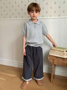 DAZY Pantalones anchos y sueltos con bolsillo parche y estampado geométrico para niño, uso casual diario