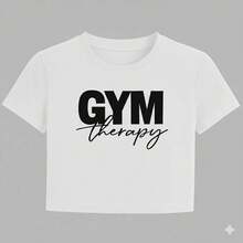 Top Crop con Frase Fitness "Gym Therapy" - Blanco - Ver 1