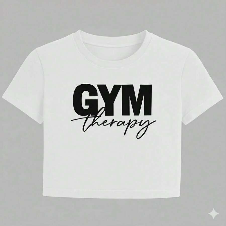 Top Crop con Frase Fitness "Gym Therapy" - Blanco - Ver 1