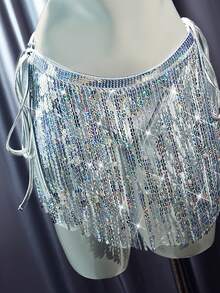 MidnightGlam 2pcs/Set Women's Sequin Patchwork Sexy Camisole Top - Silver - View 9