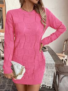 EMERY ROSE Đầm len dệt kim tay dài cổ tròn trễ vai rộng rãi cho nữ, mùa thu/đông - Hồng - Xem 7