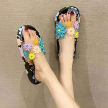 Nuevas zapatillas de flores encantadoras las mujeres usan suelas blandas diarias antideslizantes y desodorizantes en el interior y en el exterior del hogar, Pantuflas de Casa de Mujer - Negro - Ver 2