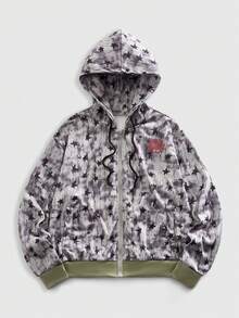 ROMWE MEN Men's Printed Casual Collegiate Style Zip-Up Hoodie, Autumn/Winter - Multicolor - View 1