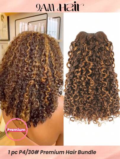 Highlight P4/30# Pixie Curl Hair Bundles Piano Color Double Drawn Hair Weft One Hair Donor Virgin Human Hair Weaves 12a Grade SDD Full End