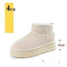 Botas de nieve retro de felpa para mujer 2025 otoño nuevos zapatos de algodón de moda de suela gruesa botas casuales versátiles - Beis - Ver 2