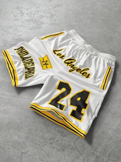 PAVTROS Men's Contrast Color Print Casual Sports Shorts Y2k Short Basketball Shorts Lakers Shorts Los Angeles Shorts