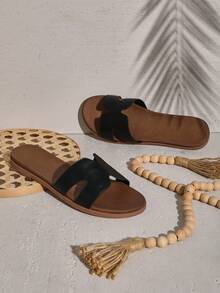 SHUZIA 史上最畅销女士软质PU中底带扣镂空PU黑色拖鞋 - 休闲、百搭、时尚、舒适