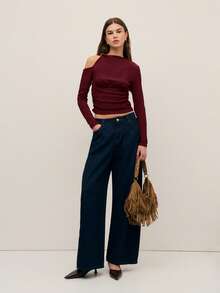 Nöista 镂空细节上衣，褶皱设计，时尚百搭，适合女士春假穿搭，夏季/春假派对穿着。 - 酒紅色 - 查看 4