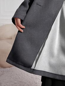 SHEIN Lady 秋冬季卡其色翻领羊毛大衣，优雅女士秋季服装，风衣式女装，双排扣羊毛大衣，带背带设计，冬季女士夹克，防风夹克，秋季女士服装，冬季女士服装，女士服装，秋季女士套装 - 深灰色 - 查看 5