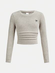 SHEIN Tween Girls Versatile Butterfly Pattern Long Sleeve Top And Pants 2 Pieces Set, Light Grey - Apricot - View 8