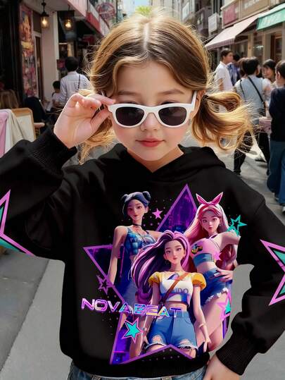 SHEIN sweat-shirt à capuche imprimé graphique KPOP, imprimé d'éléments d'étoile, Sweat-shirt-shirt mode et décontracté pour les jeunes filles, convient pour l'automne/l'hiver