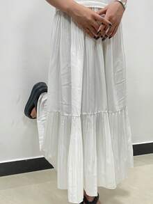 Breezaya Women's Summer Long White Pleated Midi Skirt - White - View 4