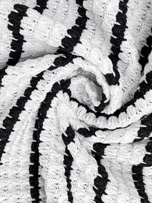 Elaquor 大码夏季休闲条纹前开襟短袖T恤 春季休闲度假 - 黑與白 - 查看 6