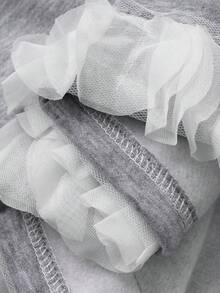 DAZY 女童圆领抓绒印花长袖卫衣+荷叶边半裙两件套，秋季 - 灰色 - 查看 7