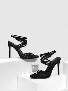 CUCCOO SZL 女士尖头搭扣设计时尚高跟凉鞋，适合日常穿着 - 黑色 - 查看 2