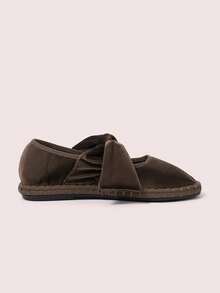CUCCOO DOLLMOD Women's Burgundy Velvet Classic Comfortable Velvet Bow Decor Mary Jane Flat Shoes, Elegant - dark brown - View 9