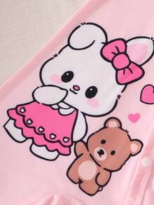 2pcs/Set Newborn Cute Rabbit Cartoon Print Bodysuit Outfit, Pink Tone Baby Clothes Cartoon Baby Clothes Baby Pajama Set Cute Bunny Baby Clothes Pink Baby Clothes Fall Winter - Pink - View 3
