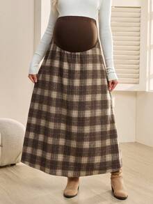 SHEIN Maternity Plaid Minimalist Casual Midi Skirt - Multicolor - View 3