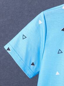 SHEIN Vacaura Tween Boy Casual Contrast Collar Geometric Print Polo Shirt, Summer - Blue - View 5