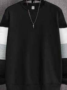 SHEIN Sudadera de cuello redondo de manga larga con bloques de color en contraste, de ajuste holgado para adolescentes, adecuada para primavera, verano, otoño e invierno, apta para el hogar y la escuela - Multicolor - Ver 7