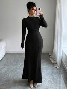Firerie Đầm len tay dài kiểu Pháp tay cánh dơi cổ tròn dáng chữ A thắt eo dành cho nữ, đầm len dáng xòe, đầm len dáng chữ A thắt eo, đầm len tay loe, đầm len công sở thanh lịch, trang phục xuân/thu/đông, thanh lịch, công sở, lãng mạn, hẹn hò, trang phục đi làm, trở lại trường học, đầm sinh nhật cho nữ. - màu đen - Xem 7