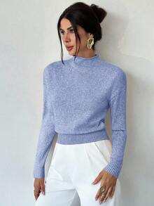 Firerie 女士优雅休闲通勤办公装，多色长袖高领宽松休闲百搭针织衫，秋季、冬季，百搭上衣，教师款，秋季 - 藍色 - 查看 4
