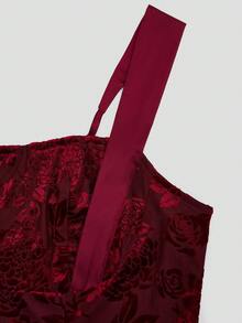 Sweetra 大码吊带无袖露背系带修身优雅简约短裙 - 酒紅色 - 查看 6