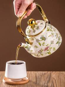 Cirelle Floral Enamel Kettle With Gold Handle – 1.2L /2.5L Stovetop Teapot For Gas Stove, Durable Home Kitchen Essential For Tea & Coffee, Rustic Farmhouse Decor - Multicolor - View 4