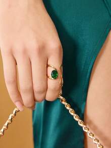 MOTF PREMIUM CINCIN TERBUKA GEOMETRIS ELEGAN BERLAPIS EMAS 18K - Hijau keemasan - View 6