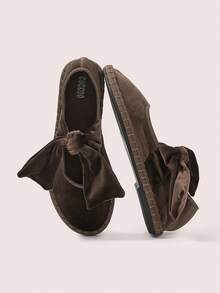 CUCCOO DOLLMOD Women's Burgundy Velvet Classic Comfortable Velvet Bow Decor Mary Jane Flat Shoes, Elegant - dark brown - View 2
