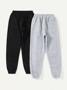 Conjunto de 2 piezas de pantalones tipo joggers para niños preadolecentes con interior de Felpa. Dos Pantalones de chándal para niños de 8 a 12 años con gráfico de ciudades, New York conjunto deportivo para otoño/invierno. Pants con resorte para jovenes, gráfico de Nueva York con cintura elástica, cómodos, calientes y casuales, de tela suave, para estilo deportivo al aire libre, ropa casual infantil, set de pants para niña, ropa cómoda para niñas. - Negro y Gris - Ver 2