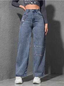 Pantalones baggy pantalones de mezclilla mujer pantalones cargo pantalones vaqueros de mujer pantalones de mujer>baggy baggy jeans mujer pantalones rectos - Gris - Ver 1