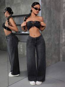 Jeans Pantalones de mujer pantalones vaqueros pantalones anchos pantalones de mezclilla mujer pantalones baggy pamtalones mujer pantalones de mujer mezclilla pantalones de mujer curvy - Negro - Ver 3