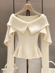 GlowEve 新款女式套头毛衣，欧美风，百搭，简约时尚针织上衣 - 杏色 - 查看 1