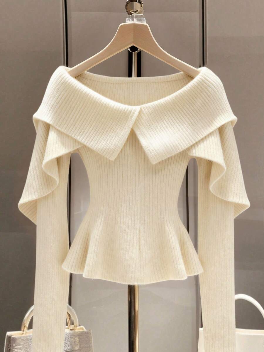 GlowEve 新款女式套头毛衣，欧美风，百搭，简约时尚针织上衣 - 杏色 - 查看 1