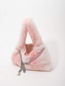 ROMWE Grunge Punk Túi đeo vai nữ phong cách thập niên 2000, túi biker đinh tán phong cách punk, ví lông thú, ví mùa thu đông, túi xách Hobo (mẫu ngẫu nhiên) - Màu trắng - Xem 8