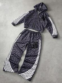 PAVTROS Men's Street-Style Leopard Print Side Stripe Embroidered Hoodie Set, Suitable For Outdoor Music Festivals, Casual Outings, Gifts For Boyfriend/Husband, Anniversary Gifts Designer Sweatsuit Mens Tracksuit Set Jogging Suits Mens Jogging Set - Multicolor - View 2