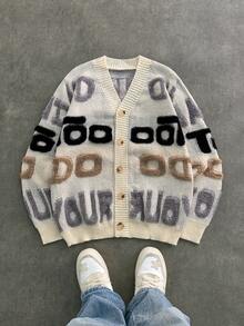 SWAVVY 男士休闲宽松针织开衫，秋冬图案外出落肩厚开衫，适合丈夫、男朋友的礼物 - 彩色 - 查看 3