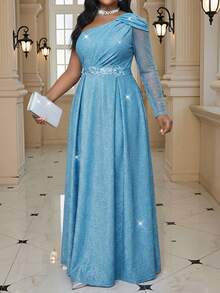 Fleurora Vestido elegante de fiesta con talla grande, bordado con hilos dorados y plateados, con flores 3D, vestido de invitada de boda rosa para mujeres, vestidos formales para mujeres, atuendos para conciertos para mujeres, vestidos de fiesta para mujeres, vestidos de invitada de boda para curvas, vestidos rosas para curvas, vestidos elegantes y clásicos