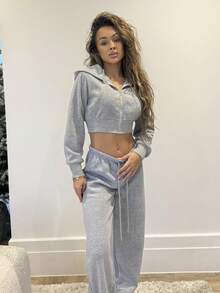 RebeccaVibe Women's Casual Front Tie Waist Loose Sweatpants, Suitable For Autumn/Winter, Everyday Wear And Back To School Women's Sportswear - Light Grey - View 1