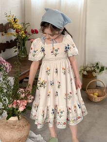 LMoss Kids 少女碎花方领休闲度假连衣裙 - 彩色 - 查看 5